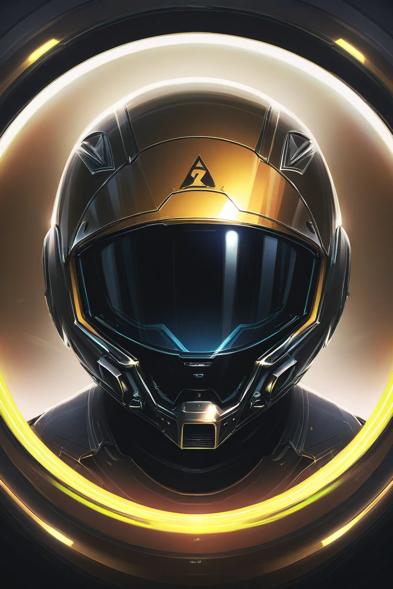 Create a highly detailed and imaginative image of a futuristic motorbike helmet that embodies advanced technology and innovative design. The helmet should feature a sleek, aerodynamic shape with smooth curves and sharp angles, emphasizing its modern aesthetic. Incorporate elements inspired by origami, showcasing intricate folds and geometric patterns that highlight the helmet's ability to fold into a compact mask-like box when activated. The color scheme should include metallic hues and vibrant accents to enhance its futuristic appeal. Include additional design features such as integrated LED lights, a visor that transitions from transparent to tinted, and a comfortable interior lining, ensuring the helmet looks both stylish and functional in a high-speed, futuristic setting.