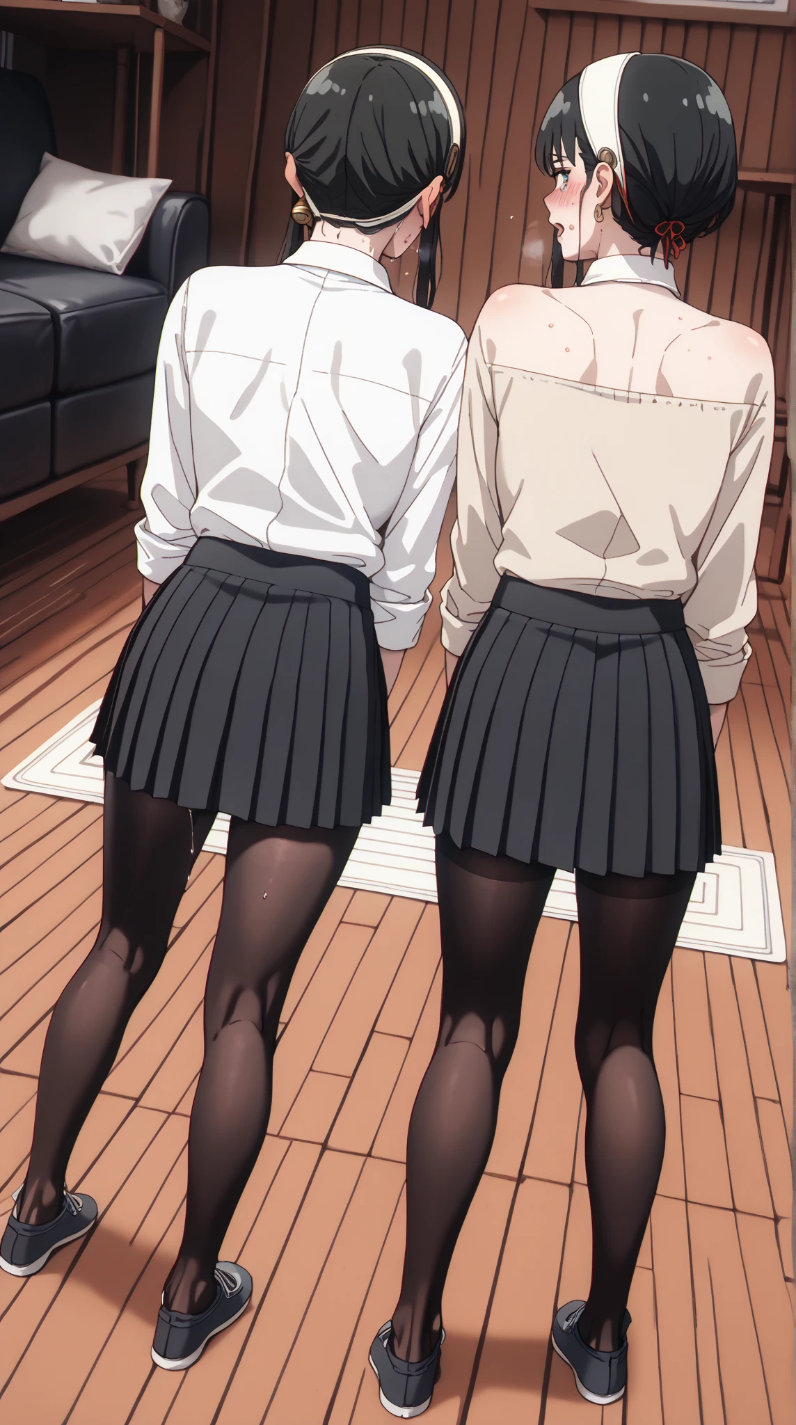 ultra-detailed, Explicit, Beautiful body, Beautiful Nose, Beautiful character design, perfect eyes, perfect face, ultra highres, 4K, beautiful legs, perfect legs, Nice hands, Perfect hand, Masterpiece, Best Quality, Highly detailed, illustration, absurdres, perfect anatomy, expressionless, blank eyes, looking at viewer, emotionless, full body, unhappy trance, both arms at side, perfect female body, stand up straight, standing, standing at attention, belt, garter belt, , military, thigh boots, 1girl, hair ornaments, jacket, military uniform, long sleeves, black skirt, white pantyhose, black footwear, high heel boots, titans uniform, titans suit, black hair, long hair, black eyes, Ayumi Togeguchi, Akebi-chan no Sailor Fuku, twin tails