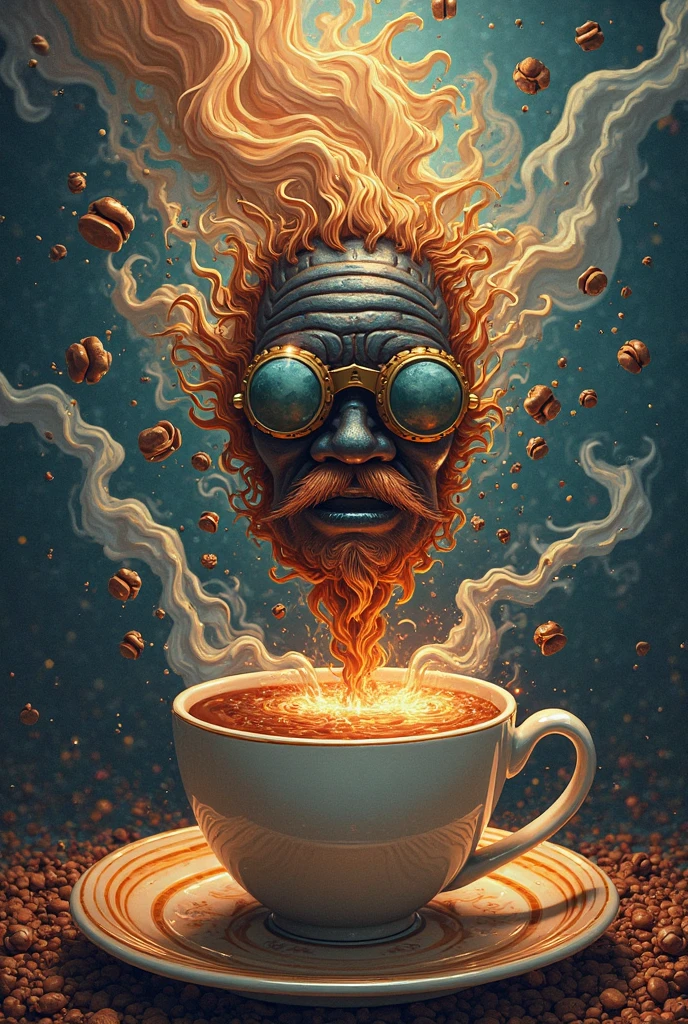 cofzee, a man with a cup of coffee and a splash of liquid coffee, made out of coffee <lora:ral-cofzee-sd15:1>