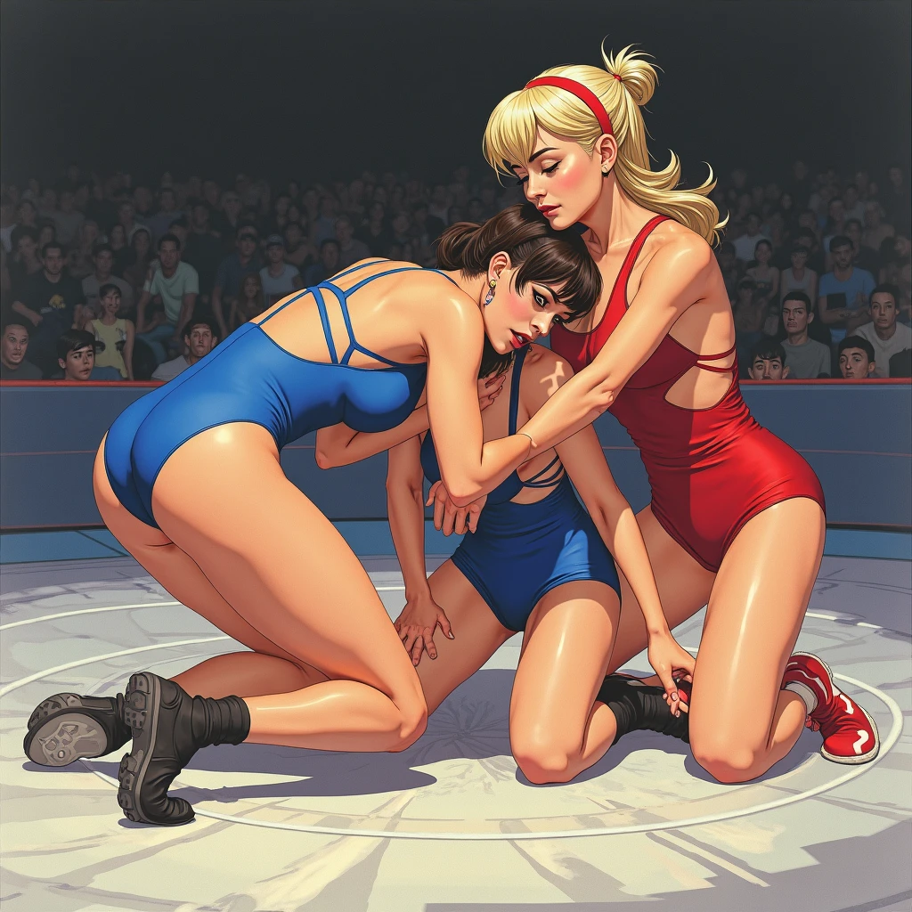 NSFW ,Knocked out!, Fullbody shot , Female boxing Face to face, So huge breasts.