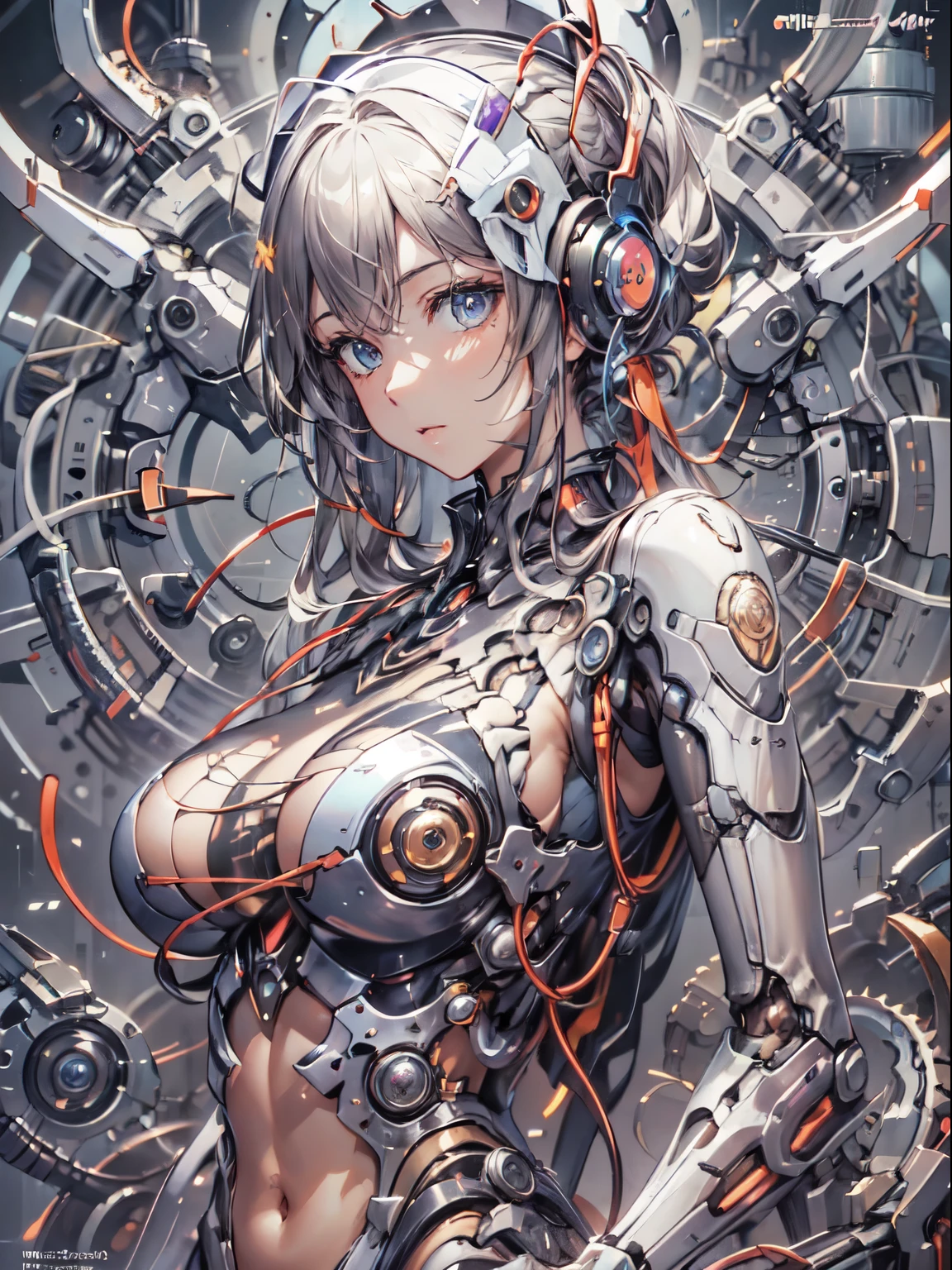 Manga magazine cover, beautiful:1.2, Lupus Techwear, Mechanical spiders, cable, gear, circle, fractal, Art Station, CG Settlement, Art by Carlos Meglia