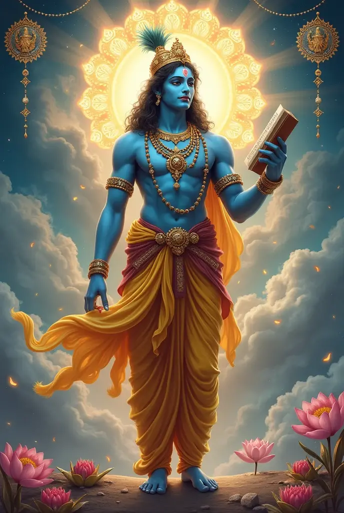 Lord Krishna with Sudarshan chakra rotating peakcock feather on Krishna head