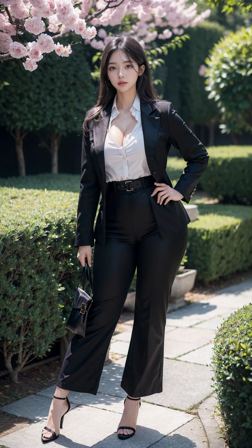 fine art portrait of a very elegant 30yo business lady, wearing a lose business shirt, a oversized coat, business trousers, high heels, walking along the street in a modern city center, highest quality, sexy face high resolution, Eleonora Pavinat 30yo woman, ((no deep cleavage please)), woman with (extremely huge breasts:1.4), slightly chubby shape, slim waist, wide hips, extremely beautiful lady