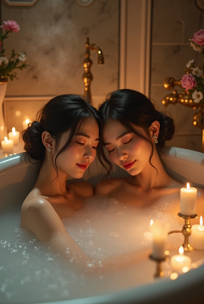 Two girls taking a bath together