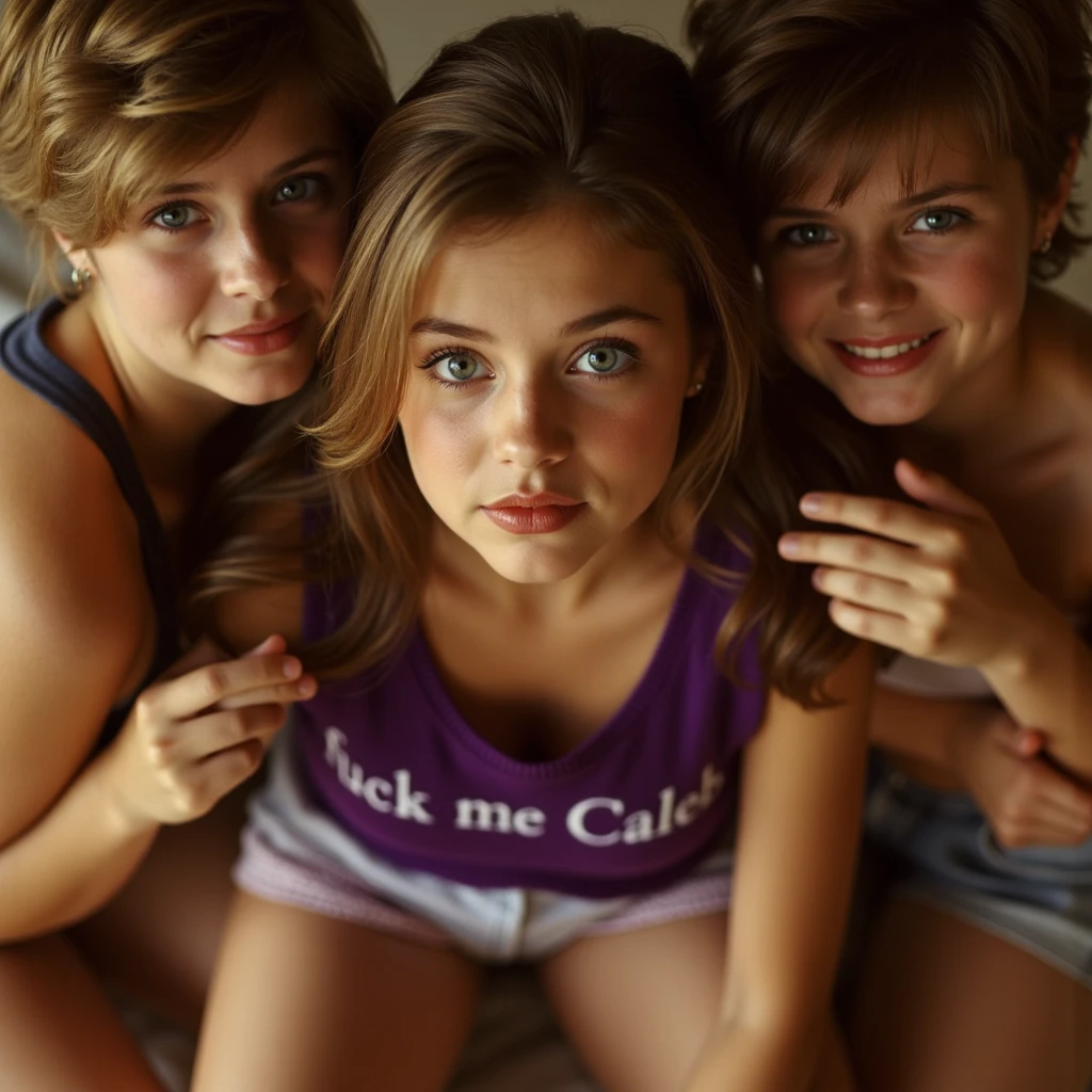 Hot boy with brown hair, olive eyes, 18+, r34, sexy; in bed with young, cute girl, brown hair, amber eyes, wearing a sundress