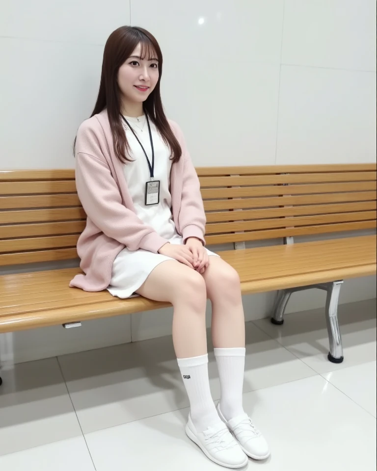 Korean girl with white Coat ???? in mall,pink hairy,pink and blue hair