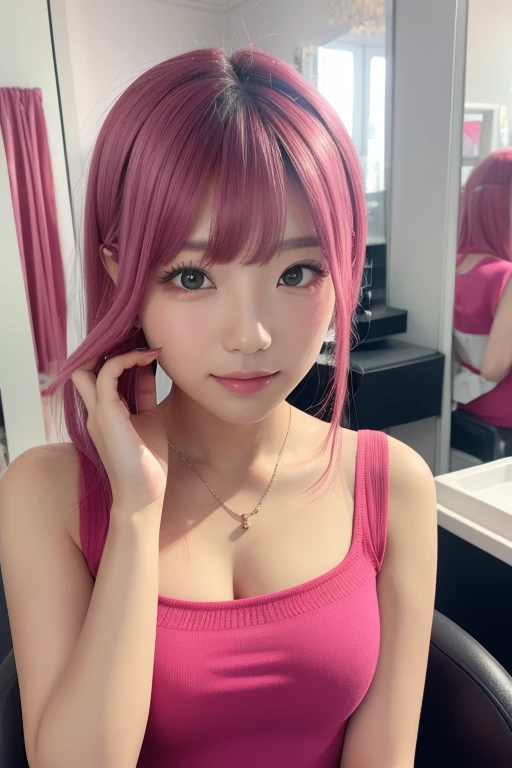 (Close-up:1.4)、(RAW shooting:1.2)、(Photorealistic:1.4)、(masterpiece:1.3)、(highest quality:1.4)、One Girl、(Slender and beautiful girl)、(Small waist)、(Mid-chest:1.2)、Breast、Absurd、Extremely detailed、Very complicated、Detailed face、Detailed eyes、Realistic、Very detailed、full body shot、Beautiful Face、One girl、Purple Eyes、(Shiny skin、Soft Hair)、(Milkshake in hand)、freckles、(Bright pink two-tone hair:1.3)、(ChibiTshirt、Denim shorts)、(Navel-baring look)、(Extreme light and shadow、Volumetric lighting、Rim Light)、(Rainbow Light、Light leakage)、(Fascinating、Grin)、evening、