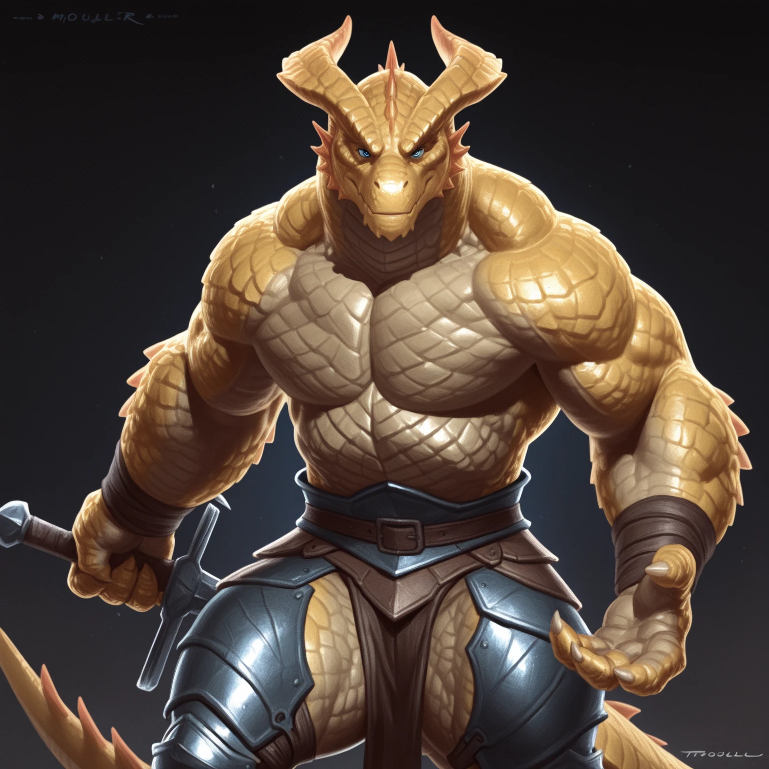 Half Human Half Pangolin (man) full body with human face big muscle, Full set of clothing