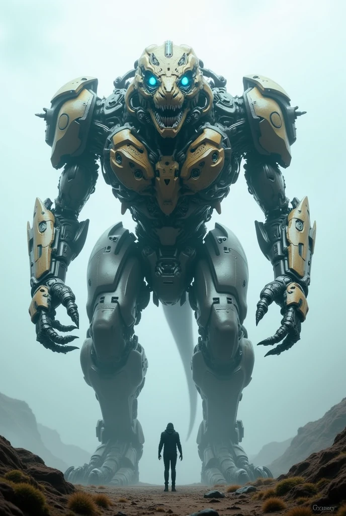 standing far away from the camera、The giant T-Rex Transformer has been upgraded、Standing surrealistically.
Small arms 、 hypo