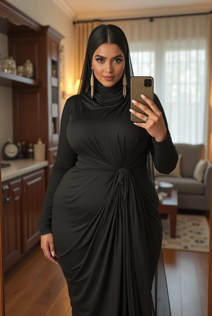 Busty thicc Egyptian mom in store. Sexy outfit. Abaya. Optimistic best quality,highres,ultra-detailed,realistic:1.37),curvaceous,mature,voluptuous,curvy, sultry, seductive, alluring, big sexy fat ass hijabi woman mature, thick ass, thick thighs