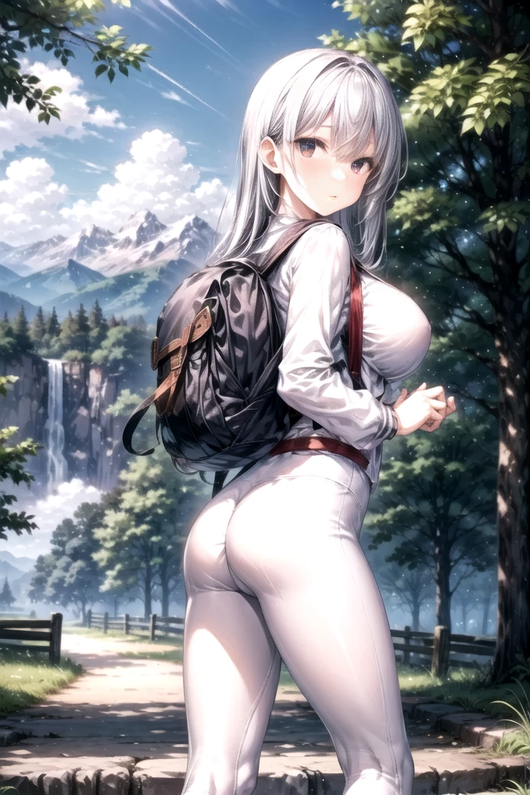 Classic negative portrait photo, fantasy video game character concept art, a cute white fluffy rabbit with a small brown leather backpack looking at a map hiking through the forest, dungeons and dragons, fantasy, river, haze, halo, Bloom, dramatic atmosphere, dark fantasy film of the 1970s, centered, rule of thirds