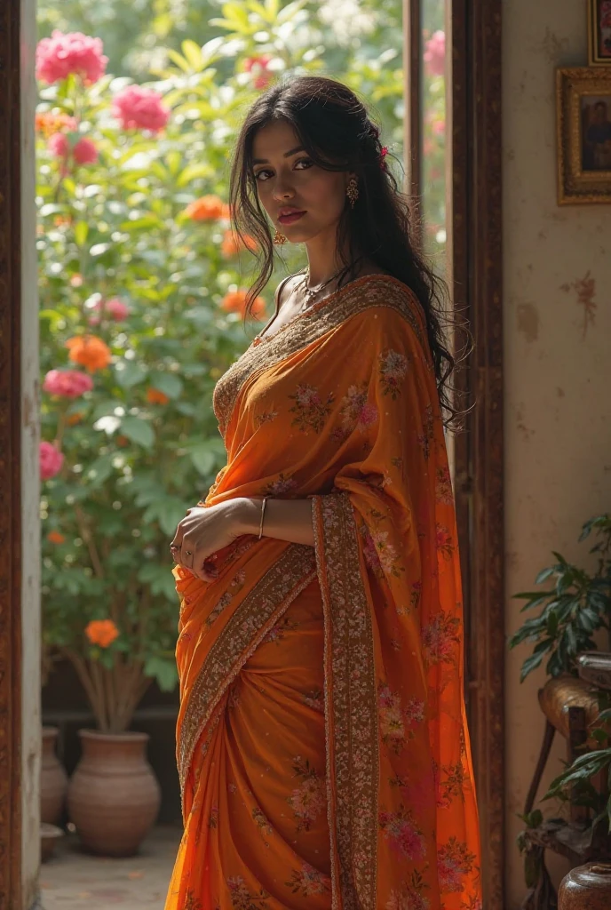 Woman in saree loft 4 luggange heavy