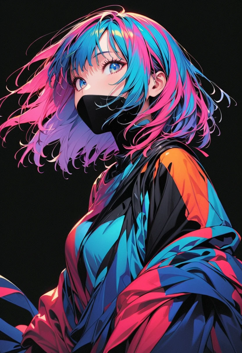 (masterpiece), (Highest quality), (超detailed), (Disheveled Hair), (shape), (One Girl), (Fashionable clothes), Are standing, Fashion Model, Beholder, (interview), (Simple Background), Beautiful beautiful eyes, Delicate and beautiful face, floating, (High saturation), (Colorful Splash), Colorful bubbles, (Shine), Focus on the face, ponytail, Light blue hair, bangs, Hair Ring, floating Flowers, floating Hairs, (The Shining), Best lighting, Best Shadow、(Highest quality、masterpiece、High resolution、detailed)、animeスタイル、Flat Style、(Shine目、detailed美しい顔),  break,anime
