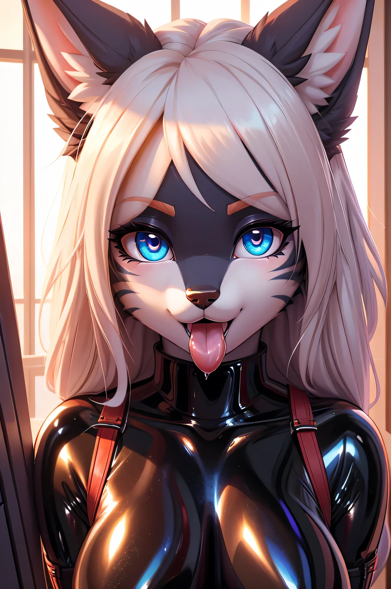 One, check_9,check_8_up,check_7_up, source_cartoon, source_fluffy, Catboat, Anthro fluffy feline girl, tall body, hourglass figure, Adult woman, Blue eyes, :3, muzzle, pink nose, silver fluffy body, tabby gray tabby cat, длинные светлые hair, hair, Closing one eye, standing, Loving expression, simple white background, Wear a blue bandeau, (realistic, Photorealistic, hyperrealism, Photo, hyper detailed fur):1.3, amazing, ultra clarity, 4K, excellent quality, high detail, close-up, bare chest, , cum on face, sex oral dick oral, human penis,  Zoophilia, cute sucks dick, the cat gently sucks, caresses with tongue, Sperm drips from the mouth, balls dick, shaved balls, big dick, juicy dick, touches eggs with hands, plays with eggs,  naked, Nipples, Foreground,sperm stretched on tongue, looks at the viewer, 