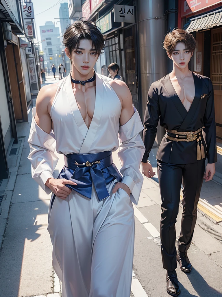 At the festival、Young man wearing a half-coat and fundoshi
