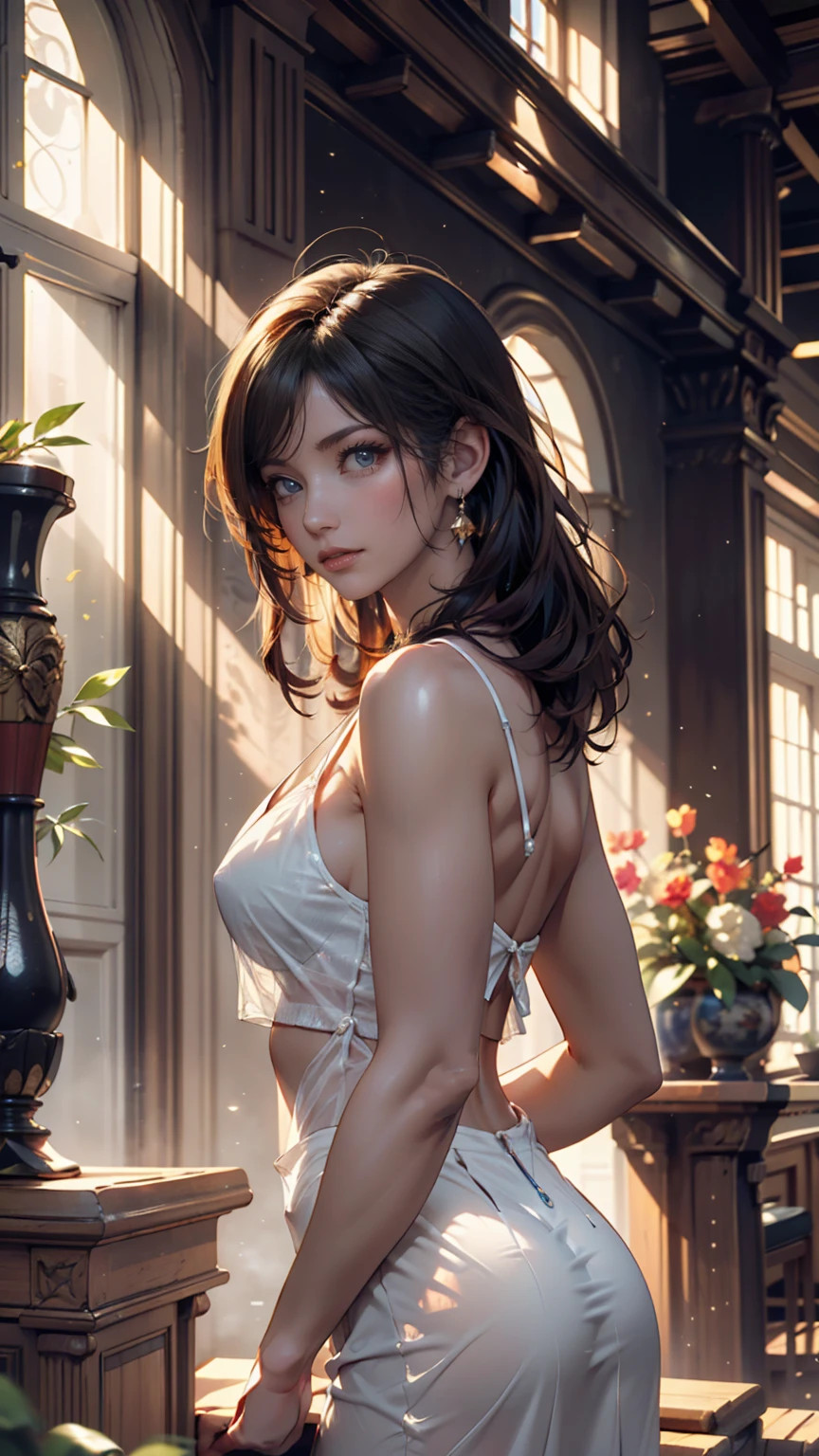(8K, Highest quality, masterpiece: 1.2), (Realistic, photoRealistic: 1.37), Super detailed, 24-year-old woman, Sexy proportions、Sexy、Narrow waist、Attach a necklace、Wear accessories on your wrist、smile、Wide viewing angles, Firefly Garden, Lots of little faint lights and fireflies flying around, night