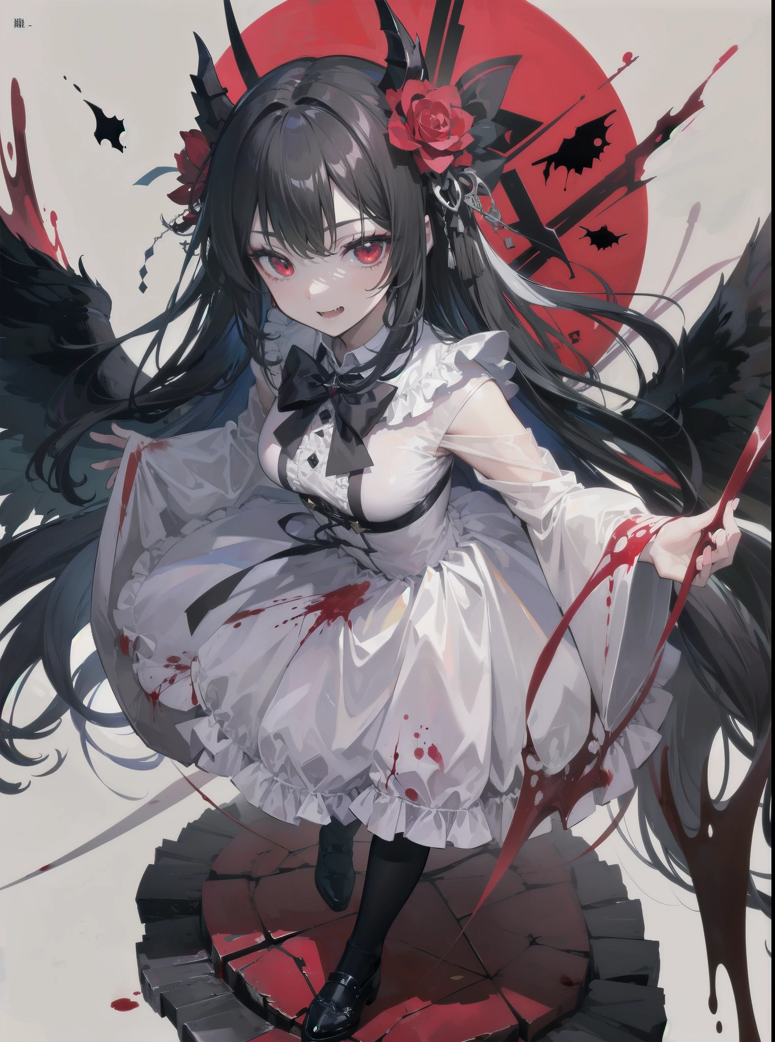 (((Highest quality)))(((high resolution)))外見は黒いfog,Put on your armor,Modern Battle Suit(((detailed)))The shape is humanoid,Modern weapons(((detailed)))Eyes glow red,The shape is made of glowing purple hearts..(((detailed)))Bone格は人間のようだ、Muscle fibers are visible.,fogのようなもので獲物を探す(((detailed)))Barren Land,dead tree,fog,Chaotic world(((detailed)))Battle Scenes,overwhelmingly strong,Highest quality。(Highest quality,4K,High resolution,masterpiece:1.2),非常にdetailed,Realistic:1.37,masterpiece, Highest quality, Exquisitely crafted, woman, beautiful, elegant, smile, Blood, iridescent Long Hair, bangs, skirt, shirt, Long sleeve, Frills, shoes, (Red and Black:1.4), flower, spooky, Horror, 頭蓋Bones, Long Hair, Black Hair, Candles, Blood, hair flower, Dead, hair ornaments, Bone, doll, 頭蓋Bone, skeleton, Horror (theme),spooky altar background,Dark fantasy,Red color scheme,Ominous atmosphere,Eye-catching,Storytelling,anatomy,Anime Style,Concept Art,beautiful細部までこだわった顔と (((Red eyes ))),A terrifying ritual ,Satanic Ritual,Premature death,Misconduct,クレイジーなsmile,Scythe Face,Girl Monster, beautiful, Delicate facial features, Sharp Eye, Sharp Fangs, Pale skin, blonde,robot,Cursed Painting, Dark Background, Cinema Lighting, Dramatic Shadows, Gothic style, Gloomy atmosphere, Dark fantasy, One Girl, , Please open your mouth wide, Open your mouth and baring your teeth,Sharp teeth like a beast, Wide lips, very wide mouth, Vermilion cheeks, ,(Bloodしぶき:1.4),Scary smile, smile,Fallen angel design, ねじれたsmile、Bloodまみれの、頭からの出Blood,、Bloodしぶき、,(Bloodしぶき:1.4),Crossbones, 頭蓋Bone,Horrorスタイル, ((Fantasy Fallen Angel Costume)), ((流れるようなBlack Hair)), ,(Bloodしぶき:1.4),womanの曲線, Sexy flat stomach, Perfect hands, Perfect anime face, ((White Lolita Dress)), Are standing, ((邪悪なsmile)), ,(Bloodしぶき:1.4), Steam circulates, Moonlight Illumination, night lighting, disaster々new devil horns,,(Bloodしぶき:1.6),アニメFallen angel design, ねじれたsmile、Bloodまみれの、頭からの出Blood,、Bloodしぶき、,(Bloodしぶき:1.4),Crossbones, 頭蓋Bone,Gothic architecture、Western architecture、Fantasy World、,Victorian cities, 骸Boneのガス灯,
