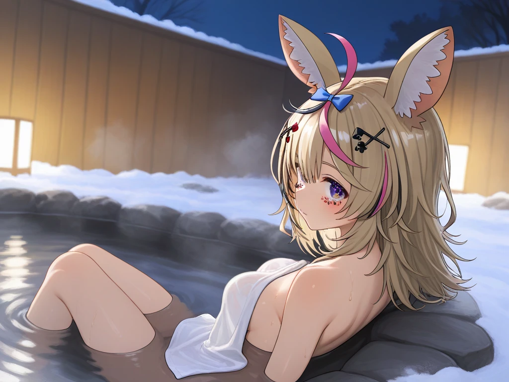 alone, score_9,score_8_up,score_7_up, anthro female eevee, white bikini, swimming pool, laying on water, wet.