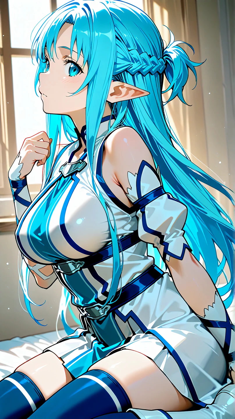 arafed woman with blue hair and blue eyes posing for a picture, with blue hair, hatsune miku cosplay, mikudayo, beautiful blue haired girl, anime girl cosplay, anime cosplay, girl with blue hair, 2 d anime style, full face shot of rimuru tempest, pretty girl with blue hair, as an anime character, flowing blue hair