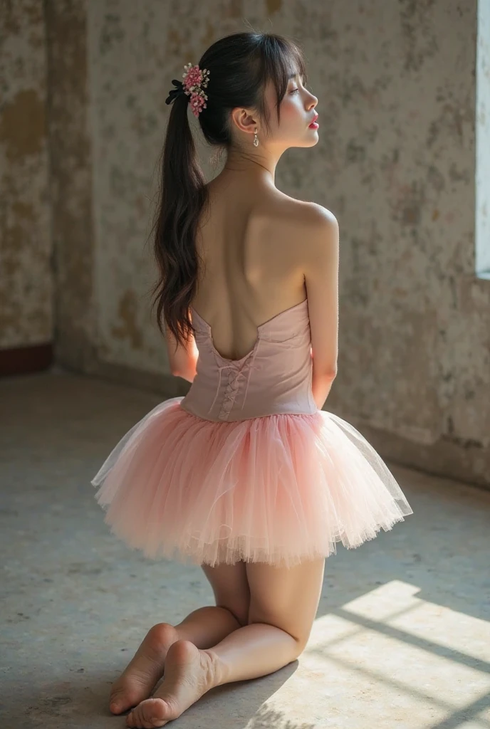 (masterpiece, best quality:1.2), 1girl, solo,standing_split, 
A photo of a beautiful lady cosplaying Lambdadelta, pink beret, dress, blonde hair, short hair, pink and white striped knee highs, pink shoes, red eyes, pumpkin, 