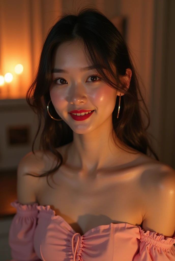 (((best quality))),(((ultra detailed))),(((masterpiece))),illustration,((1 beautiful girl,solo)),(shoulder length straight hair:0.9),((slim,thin)),((small breasts,flat chest)),(necklace:1.2),((sweat,wet)),(shiny skin:1.5),(strapless red bra:1.3),(in nightclub:1.3),(neon lights:1.3), energy,(standing:1.3),(laughing:1.2), conversation, thumping bass, sun-kissed skin, tanned legs,delicate features, grace, confidence, excitement, pulsating lights, capturing attention, vibrant atmosphere, center of attention,(summer:1.3),(night scene:1.3), adventure, frozen moment,((from front,close-up of face)),(surrounded by crowded crowds:1.3)