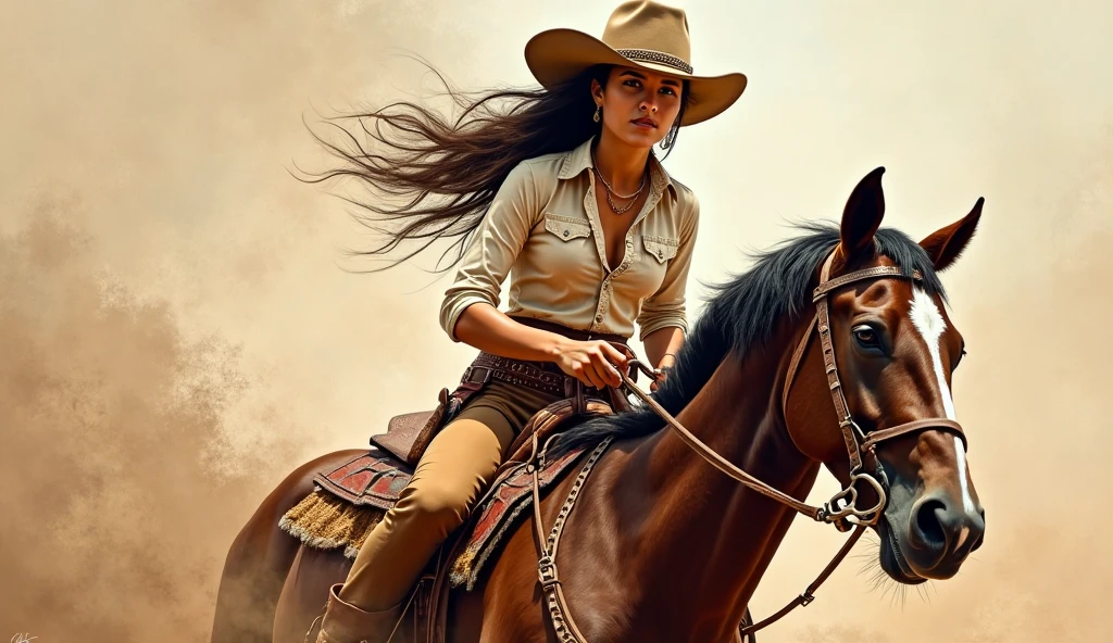 woman tan brown skin long straight hair, long hooked nose, native american, indian, hispanic there is a woman that is sitting on a horse with a gun, polo uniform stick in the show westworld, cinematic still in westworld, westworld style, cinematic still of westworld, westworld, waist - shot, detail shot, shot from movie, post - apocalyptic cowgirl, alexa grace, on a horse, closeup shot, an epic western, promotional still