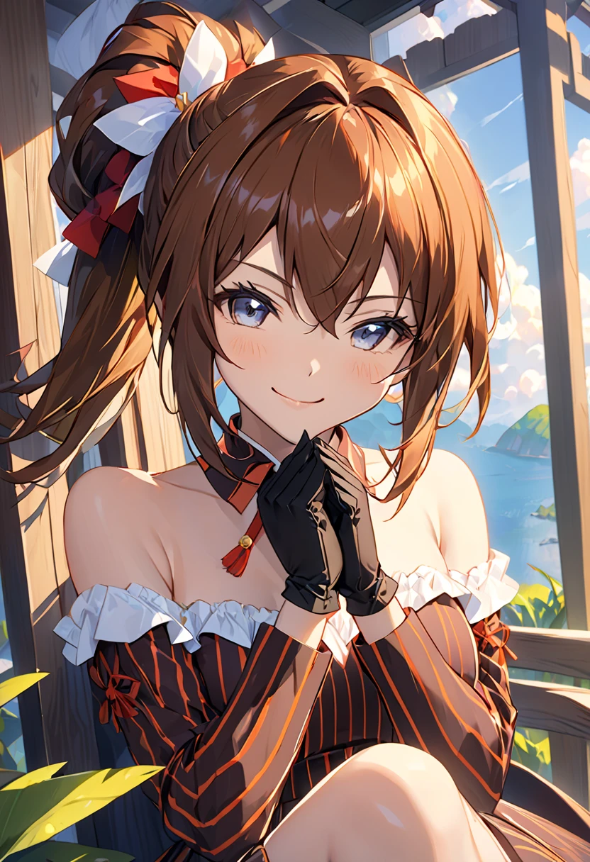 masterpiece,Best quality,Stills,1 Girl,Cloud Girl,Floating in the air,Close-up cleavage,bright,joy,Warm and soft lighting,Sunset,(spark:0.7)Front light,Brown hair,Grin,cute,rubbing edges,Happy Hug,Second Dimension,Japanese Manga,新海诚的masterpiece