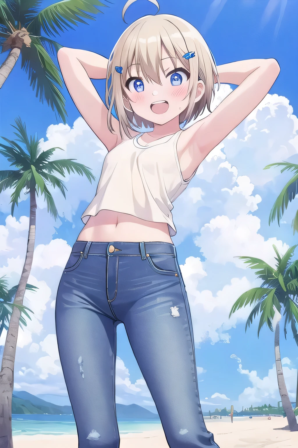 1 girl, 18yo, (flat chest: 1.5), blue eyes, light brown hair, bob cut, summer outfit, smile, open mouth, standing, full body, (various pose:1.5), simple background, 8k, RAW photo, best quality, masterpiece, extremely detailed 8k wallpaper, ultra-detailed, best shadow, detailed background, beautiful detailed face, beautiful detailed eyes, nice hands, perfect hands