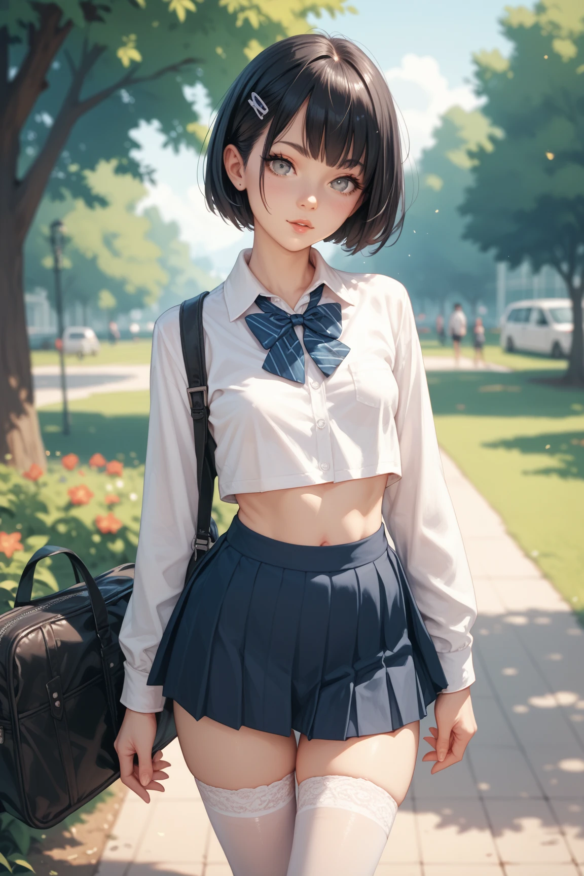 1girl, Walter White, gijinka, waistband, school girl outfit, pastel-colored UNDERWEAR, No skirt, VISIBLE panties, (masterpiece:1.2), (best quality:1.3), (blush), (aesthetic face).