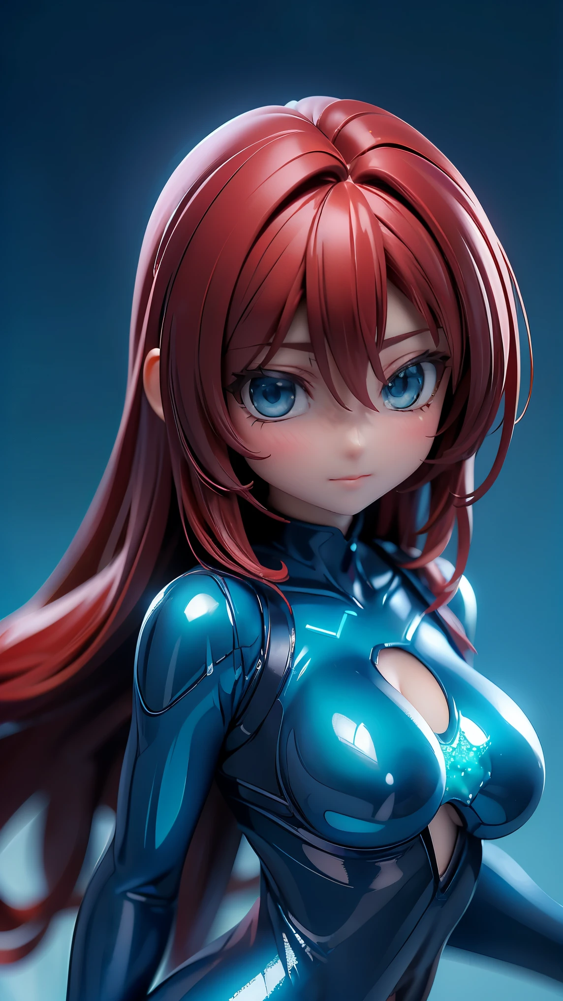 perfect anatomy top quality, highest resolution in elementary school,(((glittering light blue rider suit bodysuit Glittering light blue rider suit around shiny skin Shiny red hair long hair blue eyes))) fighter Bike very small breasts