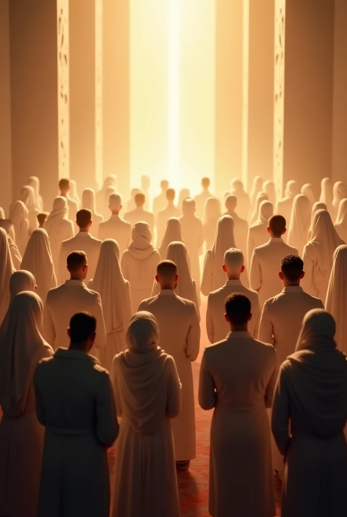 Generate an image with religious figures in white on the left and black on the right