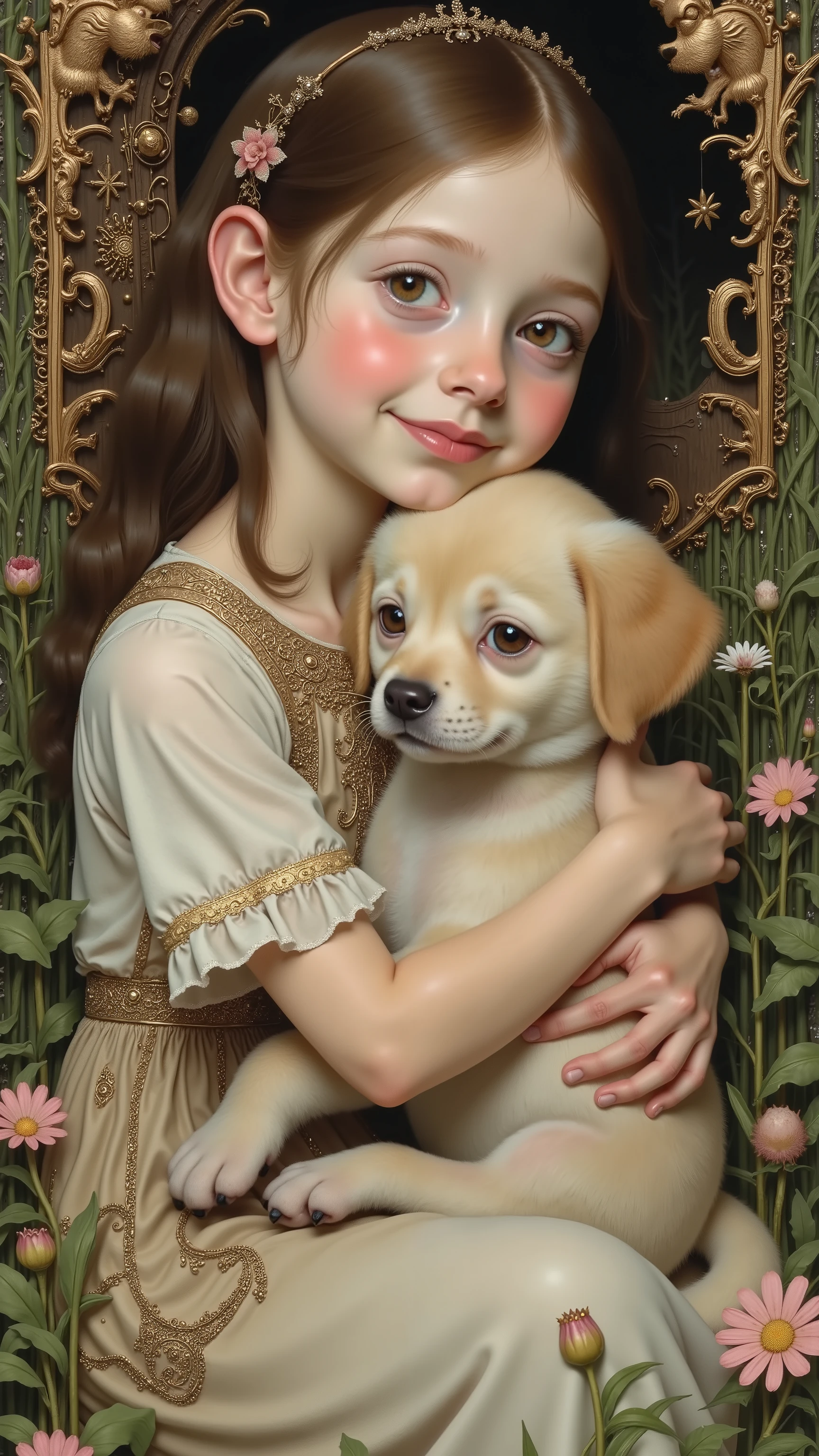 1 girl,holding puppy
