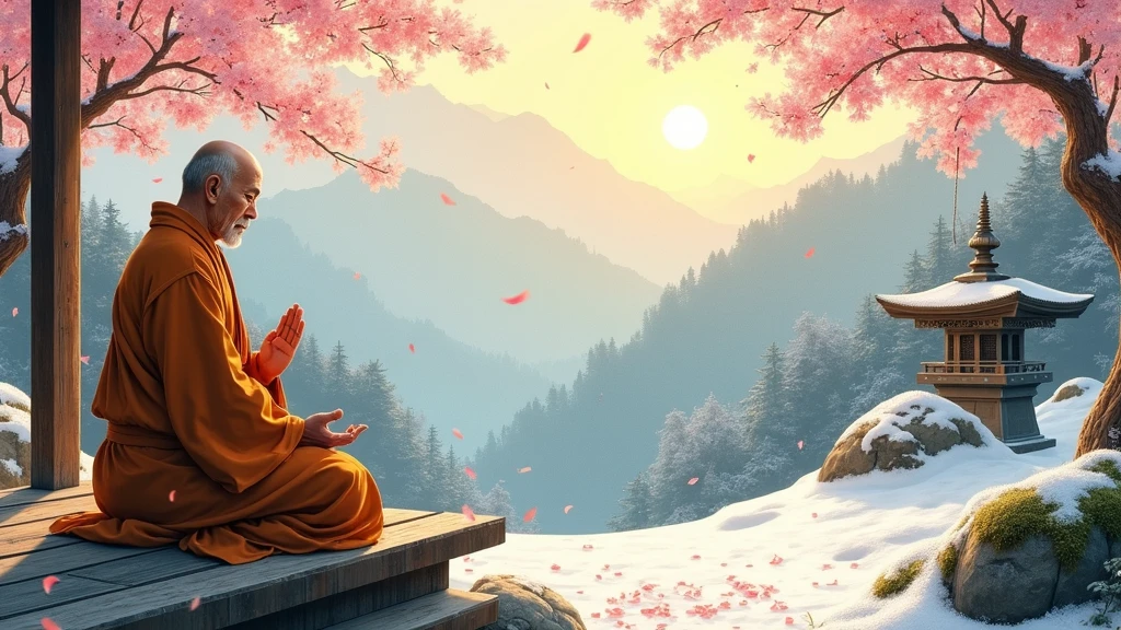 A serene Buddha statue surrounded by cherry blossom trees <lora:bBackground:1.3>
