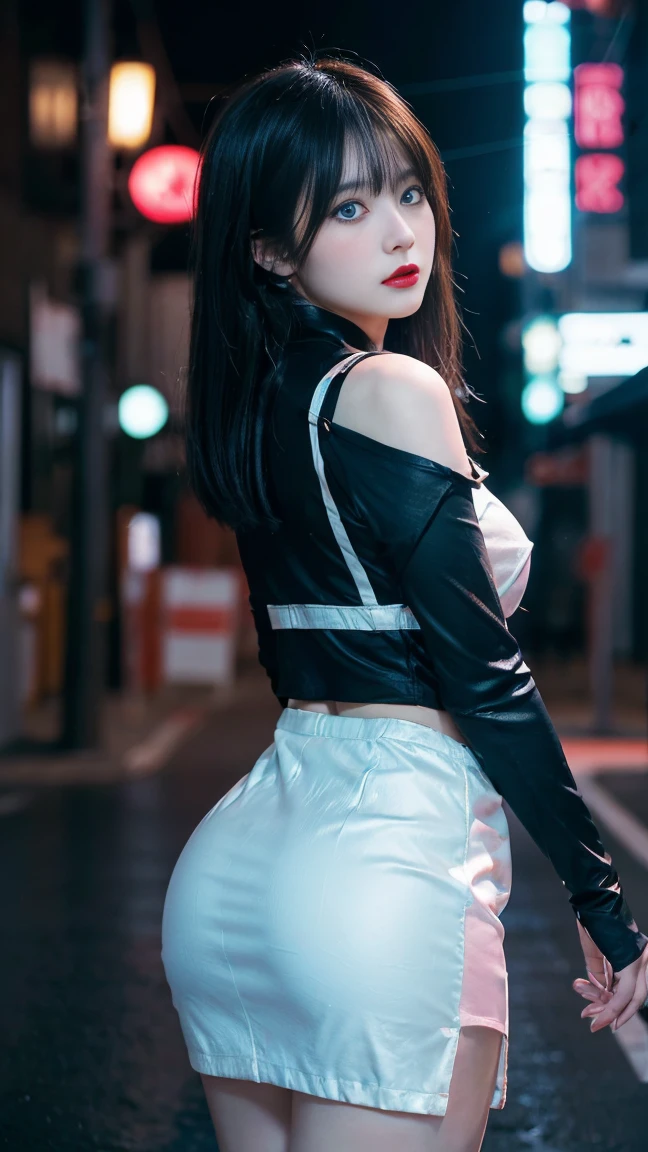 (Photorealistic:1.8, highest quality:1.8,8K masterpiece:1.8,High resolution,Mastepiece:1.8,RAW Photos,Cinematic lighting、8mm fisheye lens),No split screen、cyber punk、Downtown at night、City lights、 (1 Beautiful Warrior Fighting the Enemy:1.5)、(Completely naked、Combat Hair Ornaments、Leather jacket、Tight leotard、choker、Knee-high boots、Nipples are visible through the、Beautiful ass、Beautiful thighs、Plump nipples、Beautiful breasts、cameltoe、Slender Abs:1.2)、(Soryu Asuka Langley)、Fighting Pose、Correct number of arms、 A rich expression、Gets angry violently、laugh at、Surprised、 (midium Hair:1.5、ponytail、Beautiful, shining blue, white, black and silver hair:1.5)、Sparkling Blue Eyes