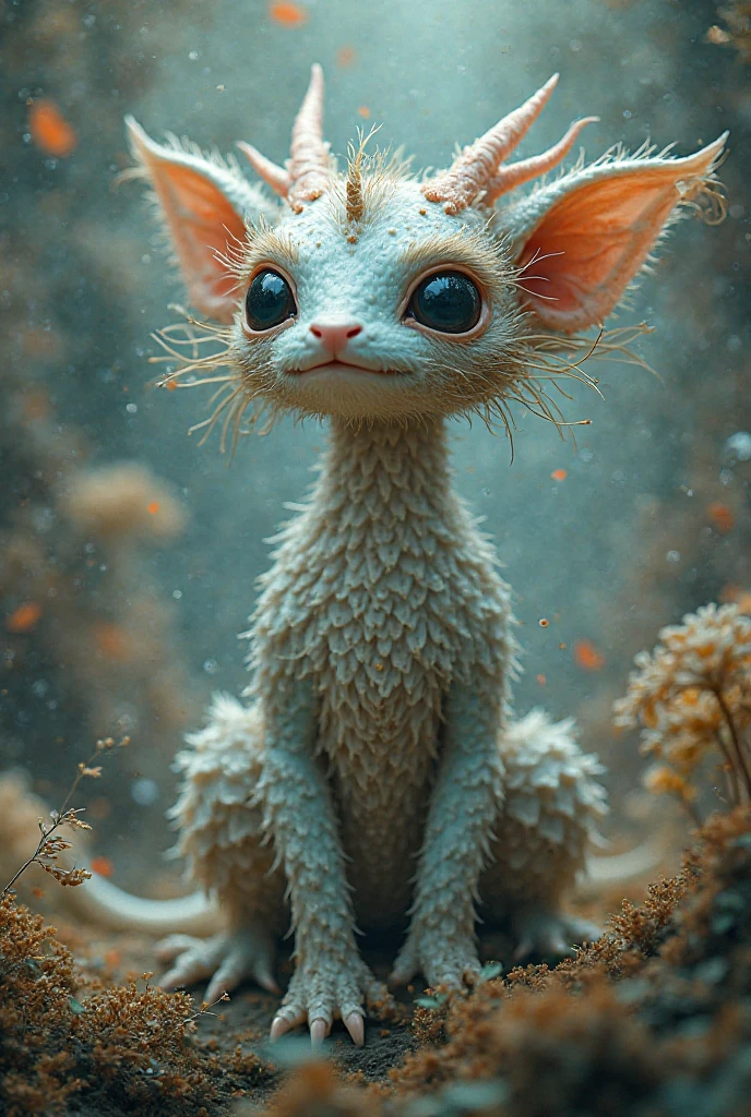 Draw a sea angel that is combined with cats fur and kinda looks like a snake and lives in a house, looks angelic, has pure black eyes and soft face, looks smoth, is completely white but has a soft yellow "halo" on the fur of its head