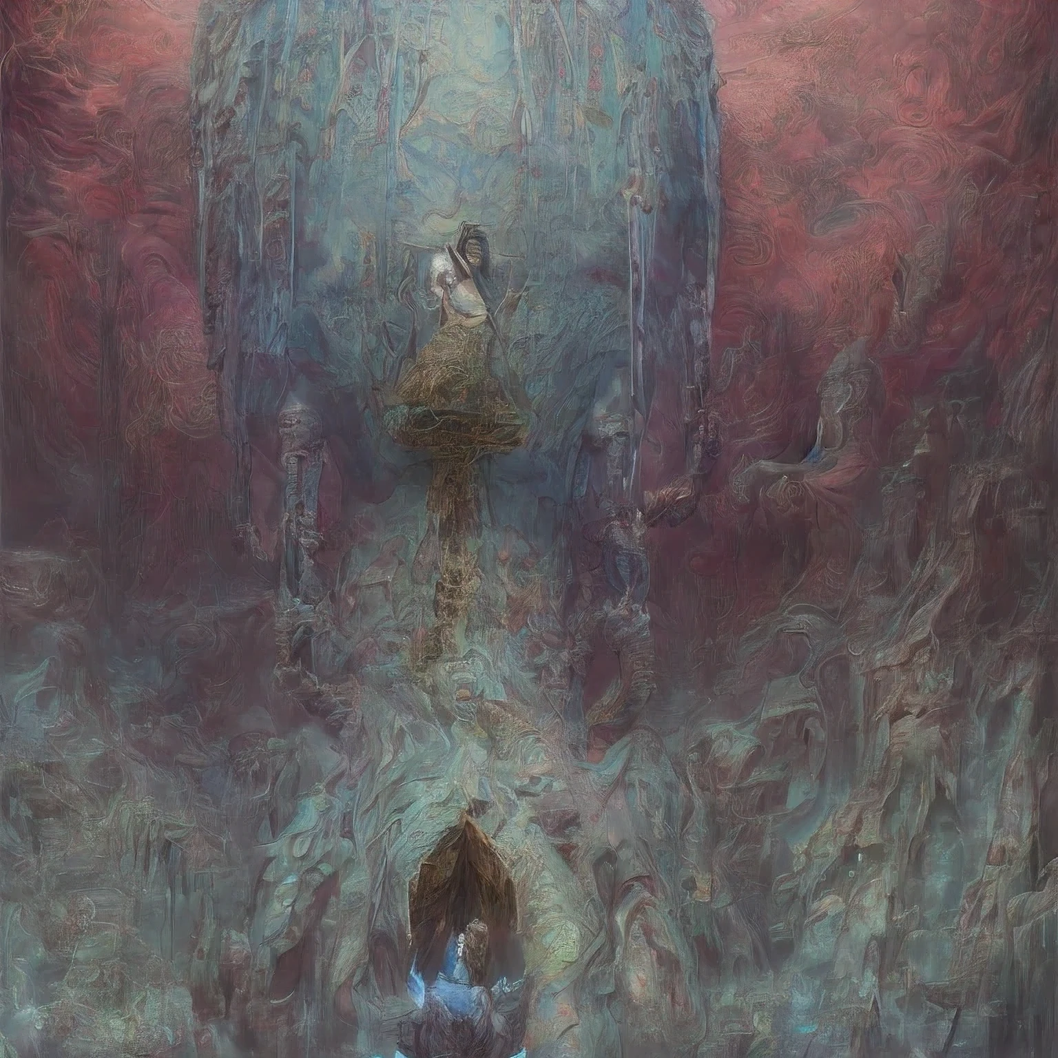 (extremadamente detallado, obra maestra, La mejor calidad), Estilo oscuro, intense illumination, rostro con arrugas, mujer crucificada, tentacle, monstruoso, interior de una piscina de agua, imagen submarina, alien con Colmillos finos. manchas de tinta. Rococo composition. Luz de caravaggio