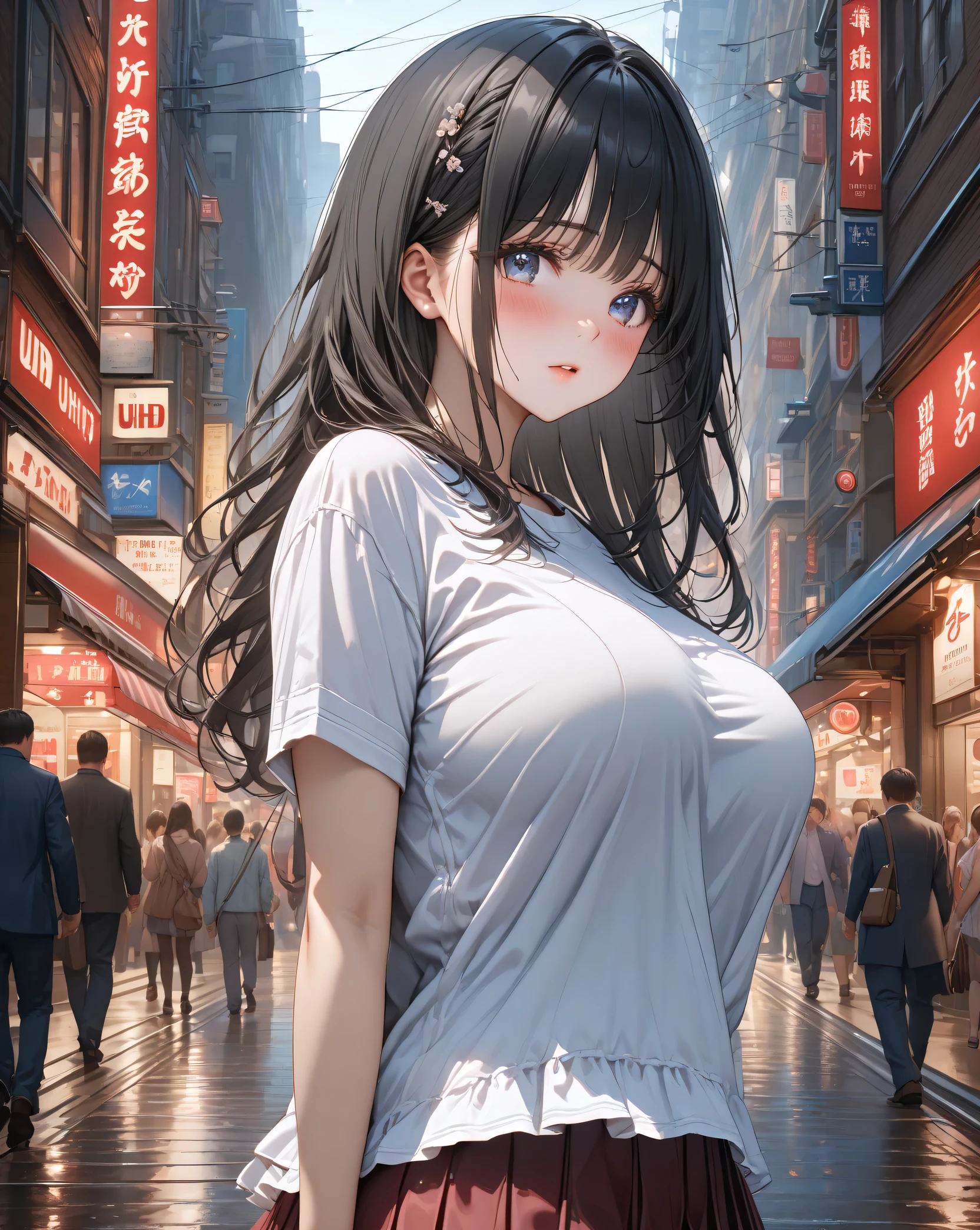 【Highest Quality, masutepiece】 [girl, dress, ponytail, Upper body] (retro city), breast, profile
