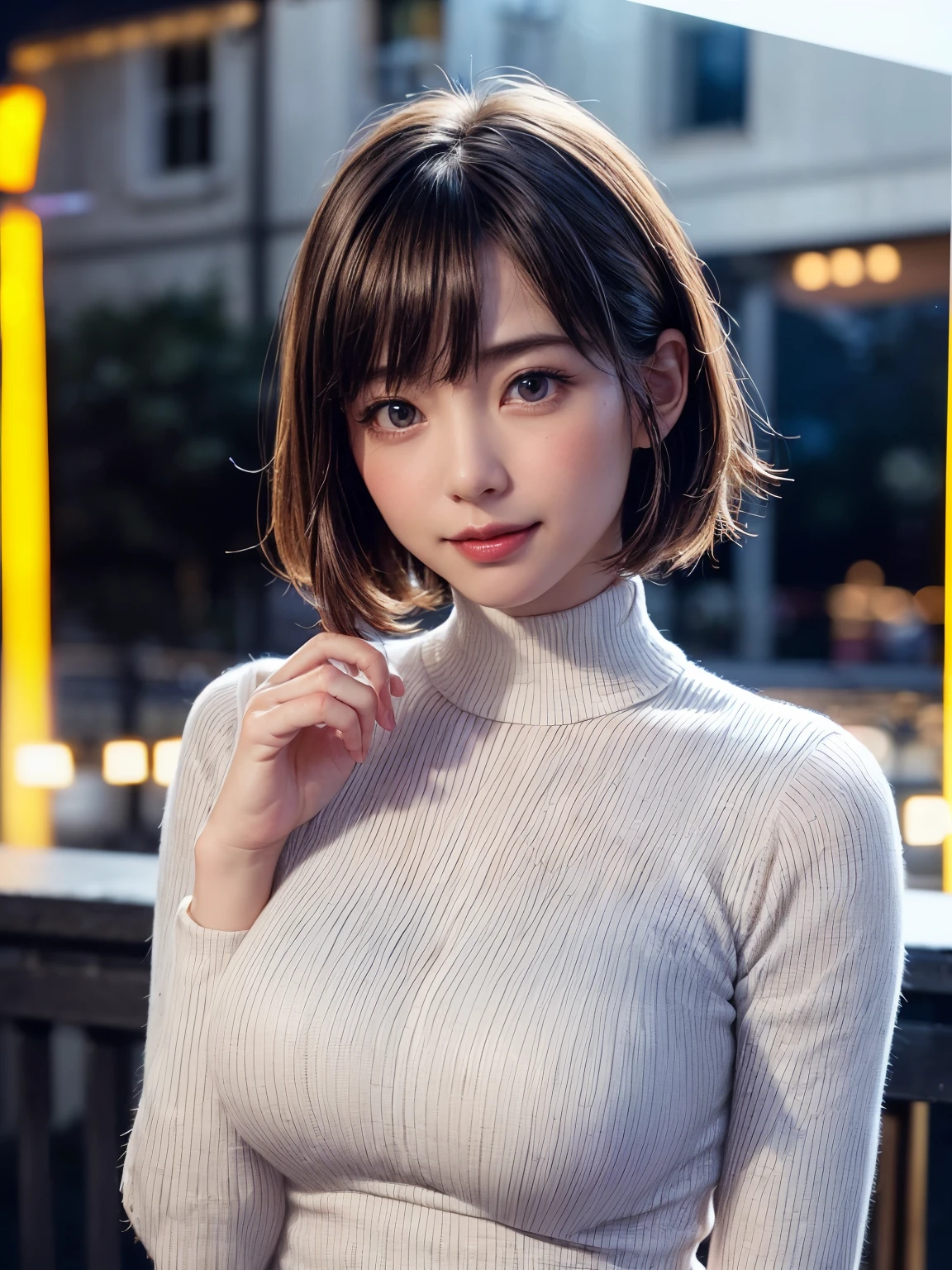 pureerosface_v1:0.3, best quality, photorealistic, 8k, high res, full color, 1girl, woman, 20 years old woman, (skindentation), (portrait:0.6), trees, park bench, daylight, ((park background:1.52)), full color, ((necksweater:1.68)), looking at viewer:1.8, (1girl eyes looking at viewer:1.55), (short-length hair, brownhair, partedbangs:1.45), (bokeh), <lora:AAV-mana:0.7>