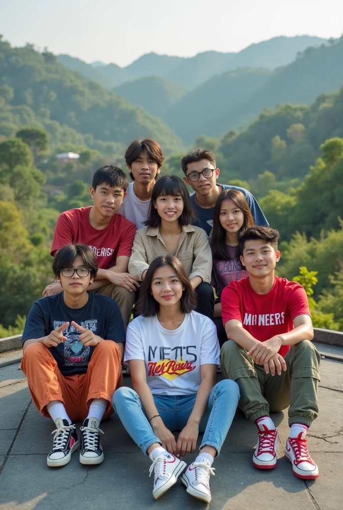 there are three people and a dog sitting on a wooden platform, on a mountain, in mountains, shot on canon eos r5, shot on canon eos r 5, taken with canon eos 5 d mark iv, captured on canon eos r 6, on the mountain, happy family, photo taken with canon 5d, taken with canon 8 0 d