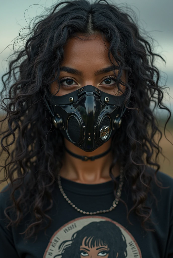 evaroux, beautiful woman with long hair, streaked hair, stitches ,black hair, blue eyes, gas mask, mask covers all the face (insanely detailed, masterpiece, best quality) cinematic lighting,