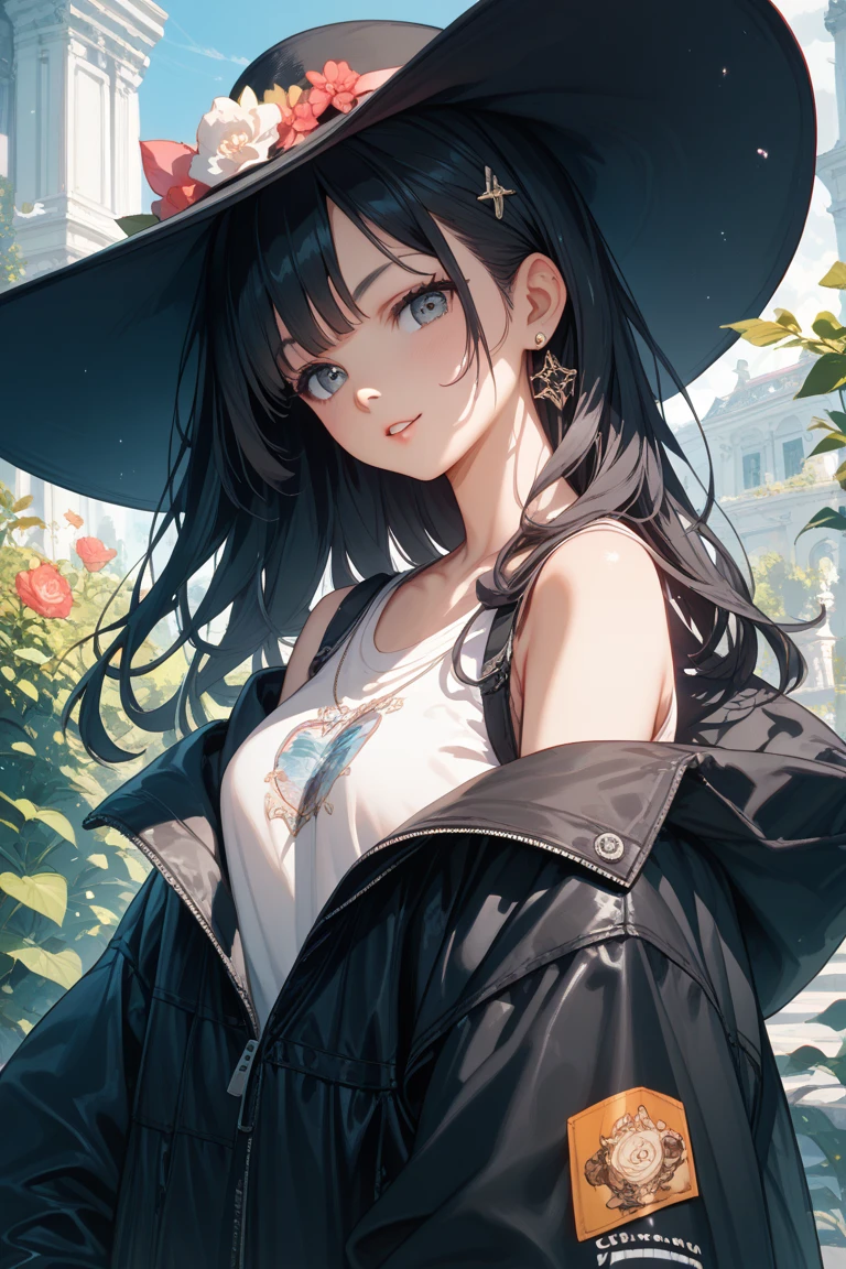 最high quality、best image quality、masterpiece、teenage girl((18-year-old、 By becoming、vest bust、medium bust,wide open breast tea、black eye, black hair、long hair、thin,highest valley、Torn black t-shirt(2:3)、angry face,damaged pants(2:3)、Perforated gloves、blue earrings、dog tag、Please show me your whole body、fighting pose、black hat)),high quality、beautiful art、background((City of night、Blue lightning strike、heavy rain、strong wind、Center of the intersection)),debris flies、Depth of written boundary、movie、visual art、perfect art、8K,genuine