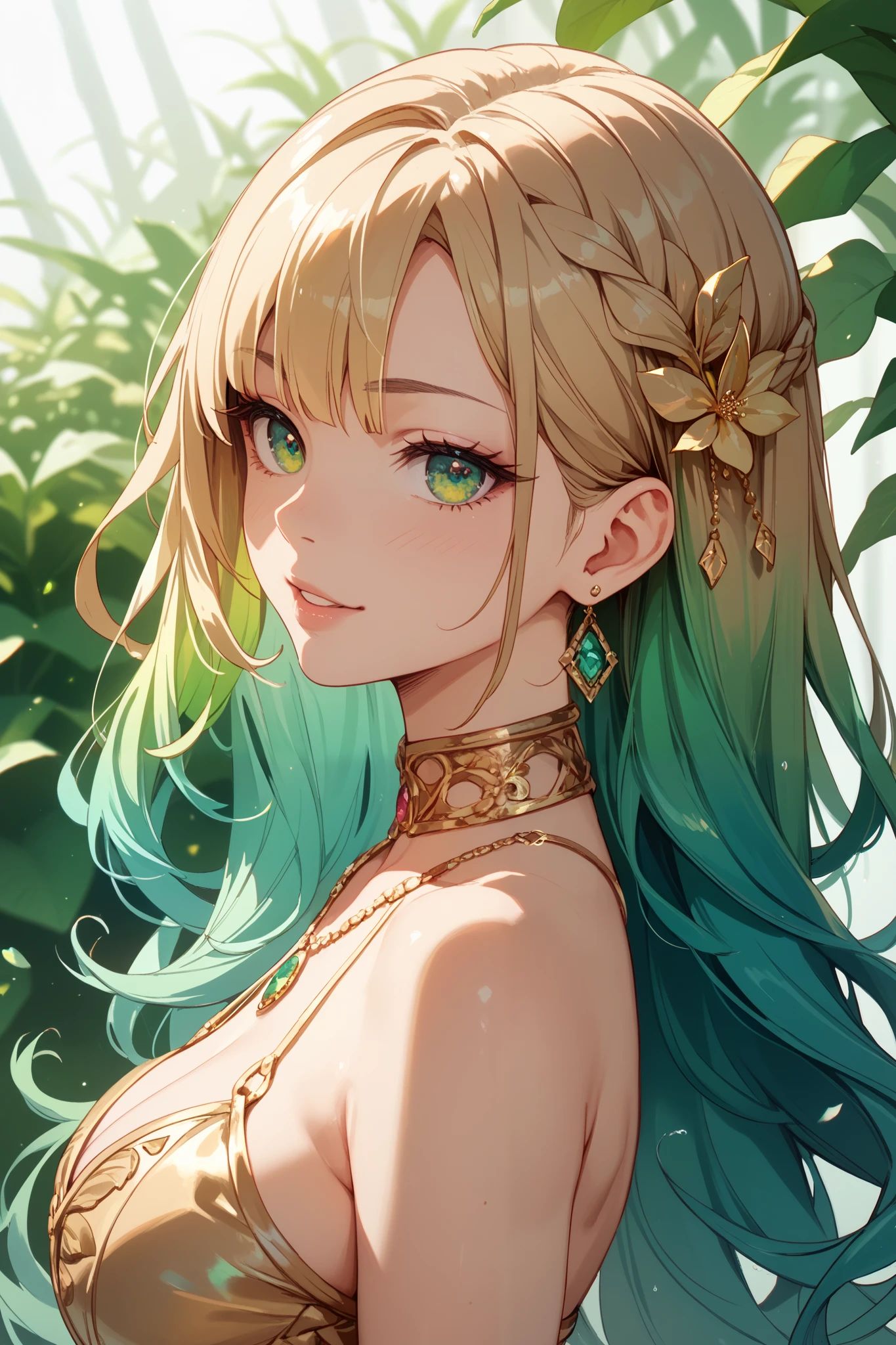 golden and green gradient color hair Eye color」
