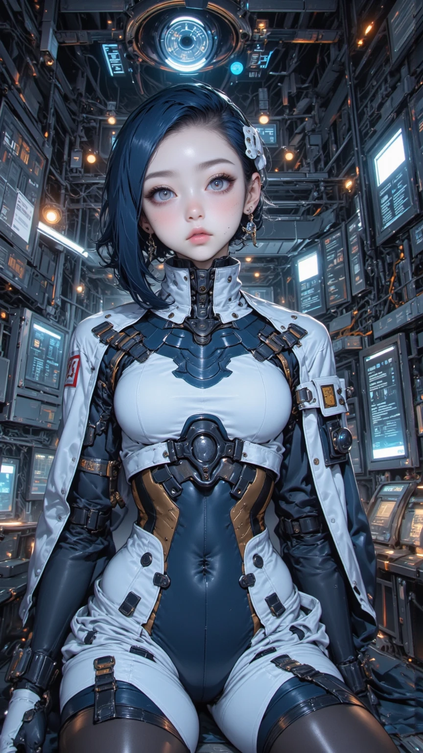 (((best final quality))), (((long black hair with straight bangs))), (((koreanDollLikeness))),  ssmile(((standing alone:1.2))),(((1 girl:1.2))),((((beautiful perfect woman)))),(((perfectbody detalhado, perfect finger detailed))),((((((final film poster)))))),(((to burst, close up))),((((detailed complicated machine)))),(((((mechanical genius))))),(((American comics))),(((extreme highlights))),(((extremely colorful, primary colours))),neckleace, super beautiful lady,(((Typography))),text, (Unbeatable masterpiece), (hiper HD),(CG 8k hyper-realistic), (((brave face))), (((breasts big))), (((hyper feminine))), (((musclegirl))), sexly girl, king of fighter,（straight hair with thin braids)), ((( sculptural body ))), (((1 girl))), garota de 25 anos com perfectbody,,Beautiful and well-groomed face,muscular body:1.2,solid color detailed jacket, (Head to thigh photos), Complex equipment, (((standing alone))), pirralha violent, (((14歳))), sexly, pose de atitude, work of art, post-apocalypse, (((manga style))), bounty hunter, violent, Manic, the way you want, slenderbody, thin but strong, perfectbody, roupa moderna, advanced technology, neon, sleeves with vertical striped pattern, intricate background, (( cowboy shot )). intricate visual