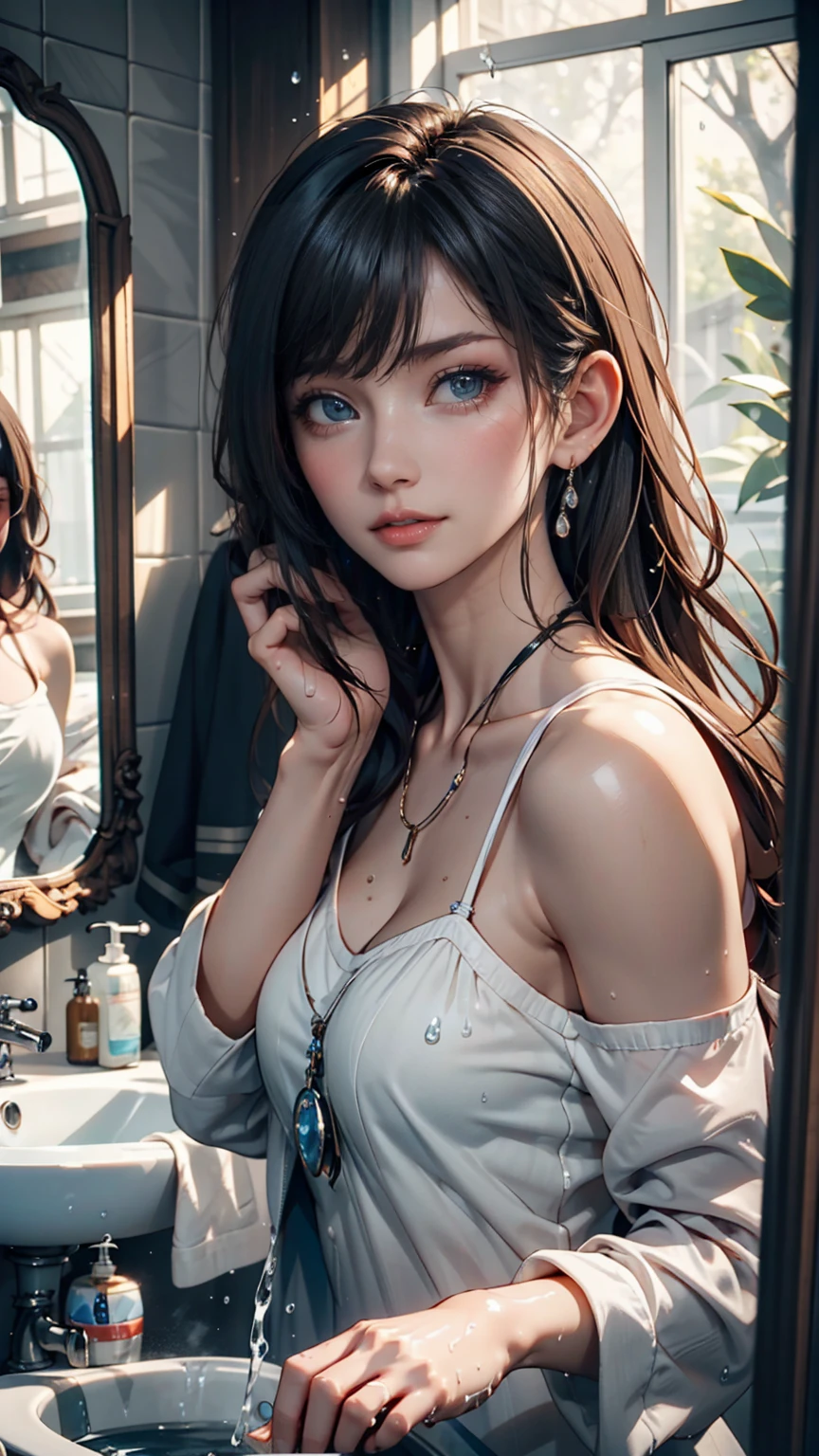 Three Asian women taking a photo in a room, Ulzzang, Three sisters looking in the mirror, 8K)), Popular Korean makeup, Profile picture, beautiful girl, 8K selfie photo, Cute - Nice - Face, Popular Korean makeup, Shision Wu, pretty girl, Korean Girls, avatar Profile picture, sakimichan, very high quality, Surreal Realism, Super polished, high quality, 8K resolution, Diverse styles, Exposing shoulders without exposing breasts,