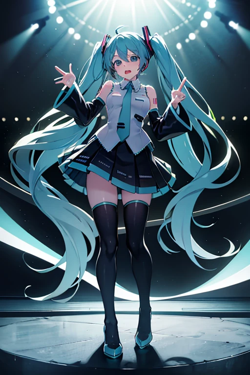 Hatsune Miku, huge breast, cameltoe, Huge thighs, white mini skirt
