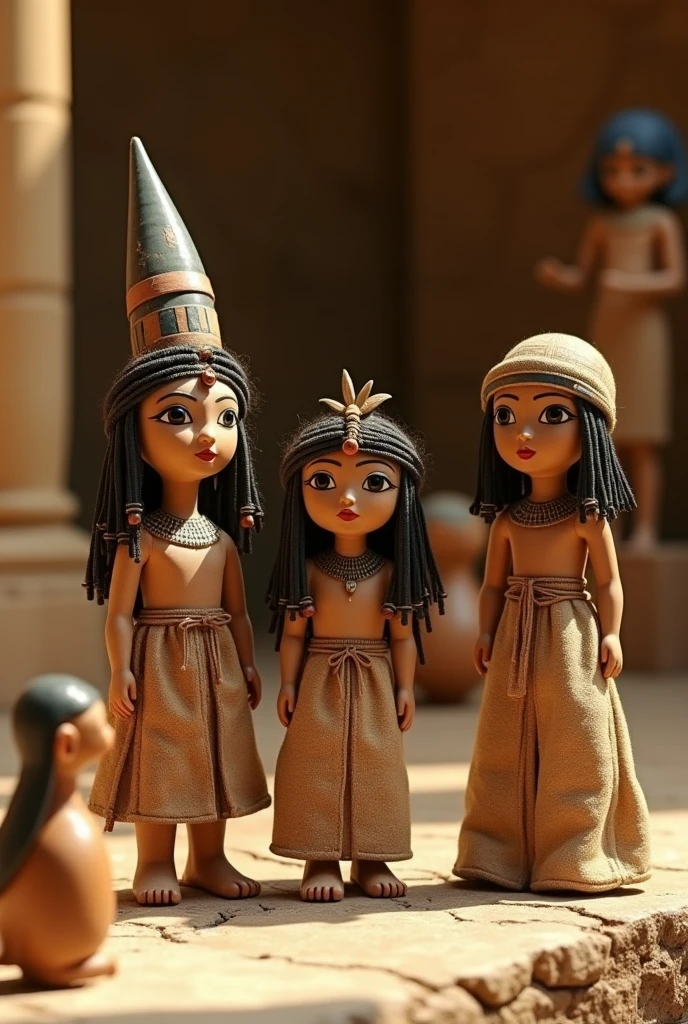 GIRL LONG HAIRED BLONDE CHILD, A closeup of a bust of a mENINA CHILD wearing a hat, wearing an Egyptian crown, Nefertiti, ancient egyptian, egyptian, egyptian makeup, precise for egyptian tradition, egyptian art, egyptian makeup, beautiful and huge head ornaments, ancient egyptian art, ancient egyptian art, ancient egypt, beautiful cleopatra, egyptian princess,  Ancient Princess Libu