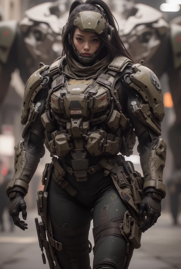 super soldier girl and big gun with warzone in the background,
slim body, full detail face, killing eyes, Europeans girl, white women, white skin, pretty face,
small hip, narrow waist, xmech,
high detail, realistic, photo quality, high quality, (photorealistic:1.4), science fiction, highly detailed, masterpiece, High-quality shadow,<lora:allymech:1> ,