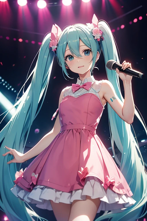 hatsune miku, sing, pink dress