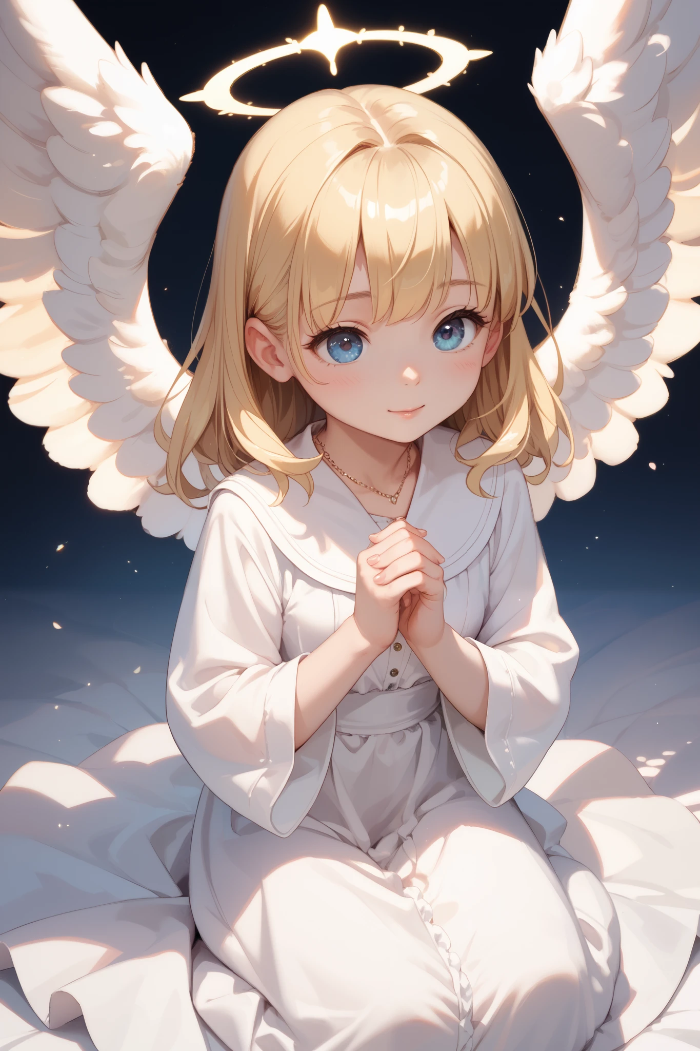  top quality,Blonde Angel,pray, mystical ,cute,  anime style