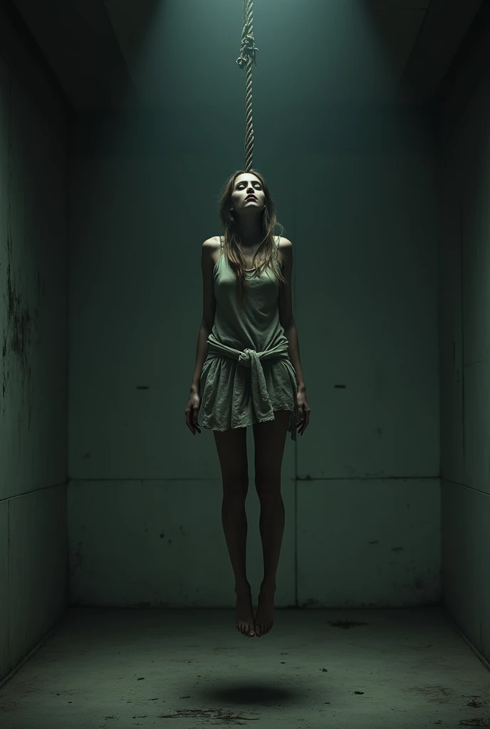 A dead body of girl hanging with rope